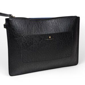 Travanti Black Vegan Leather Flat Clutch Bag Zip Pouch Black Travel